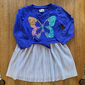 Adorable Hatley sequin butterfly long-sleeved dress, size 3T, pleated skirt